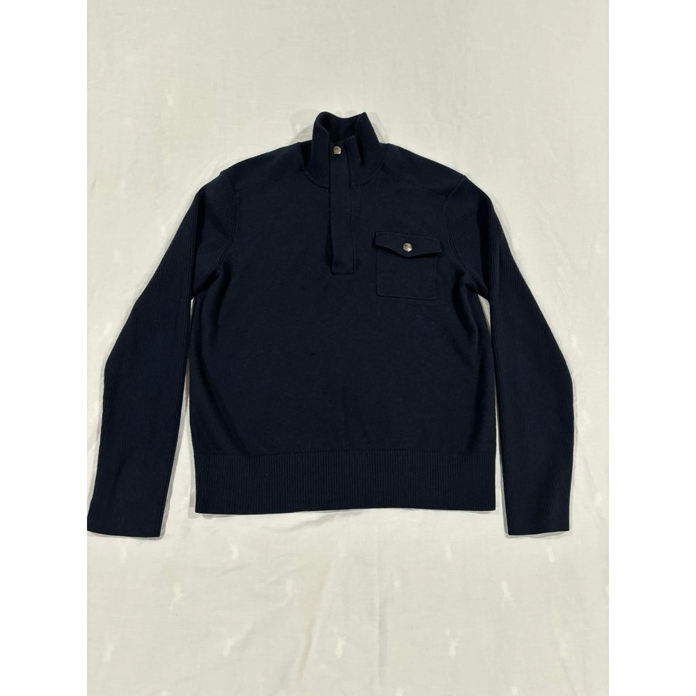 Banana‎ Republic Mens Navy Blue Mock Neck Quarter Zip Pocket Sweater Size S